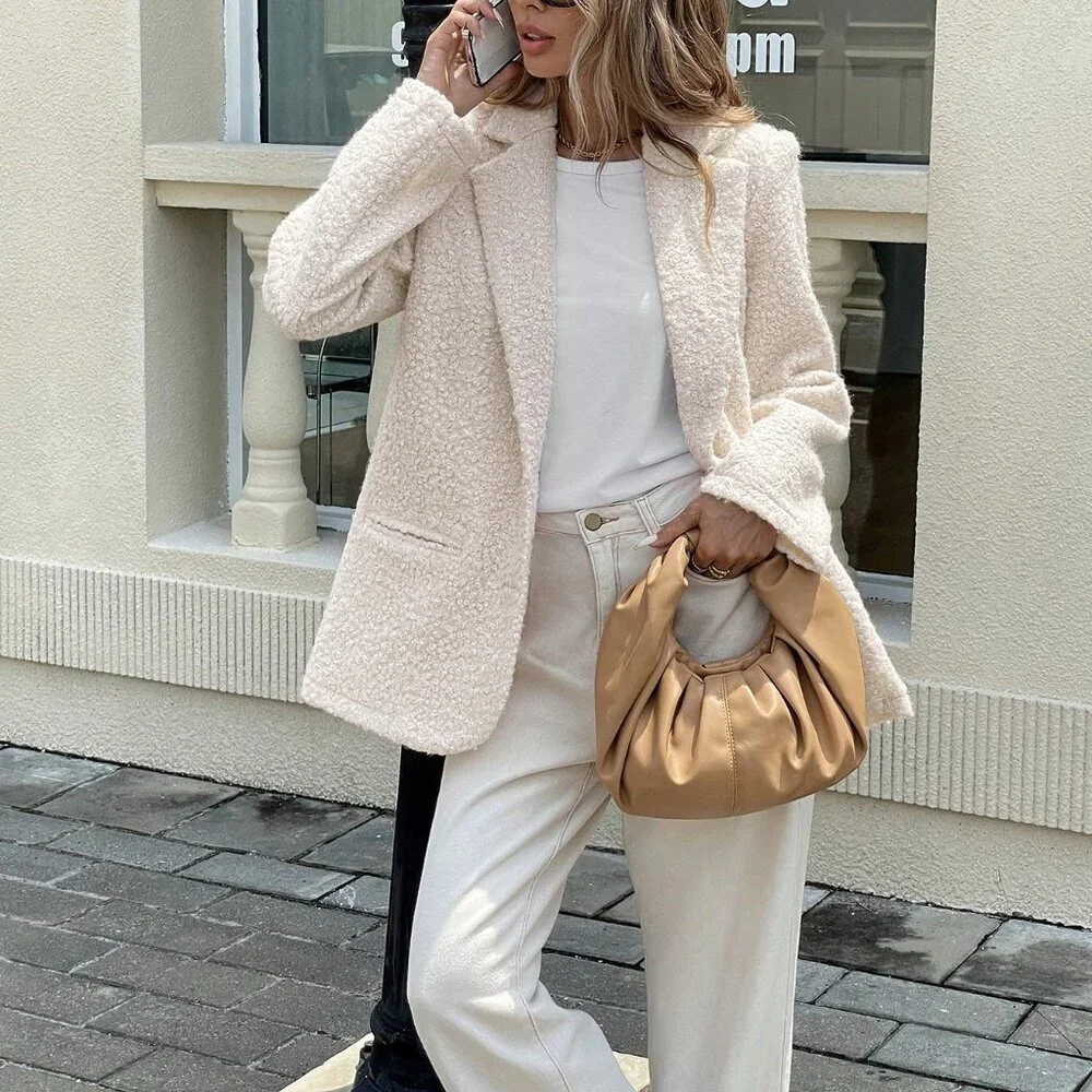 Apricot Casual Women's Stand Collar Long Sleeve Blazer Jacket - Picture 4 of 12